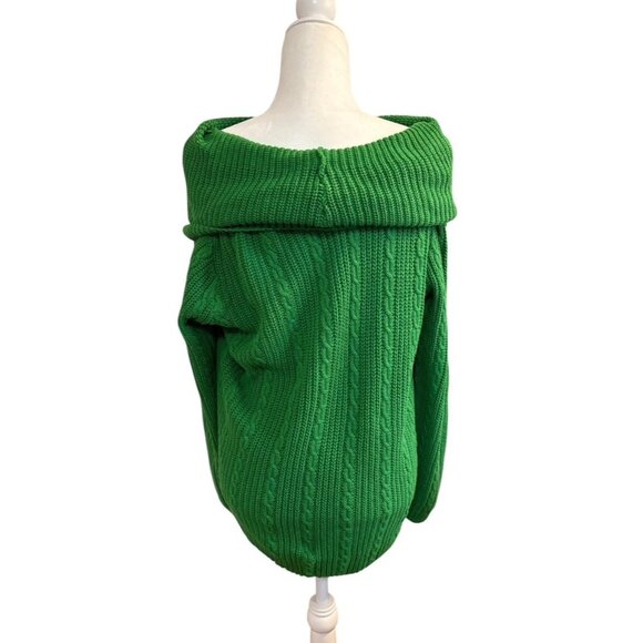 Jeanne Pierre Green Cable Knit Off-Shoulder Cotton Sweater XL - Picture 2 of 6
